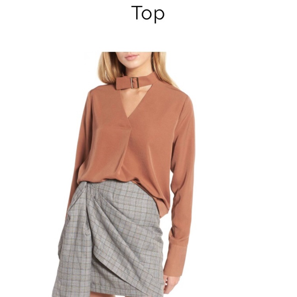 J.O.A. Blouse With Choker Collar Brown Small